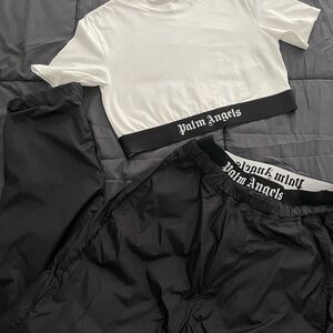 Palm Angels White and Black Crop Top and Pants Set